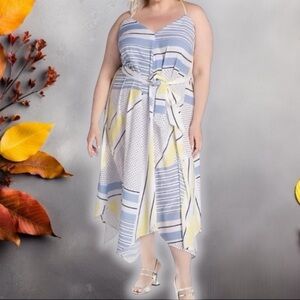 NWT Eloquii ‘Colorblocked Geometric Print Dress with Handkerchief Hem’ Size 24